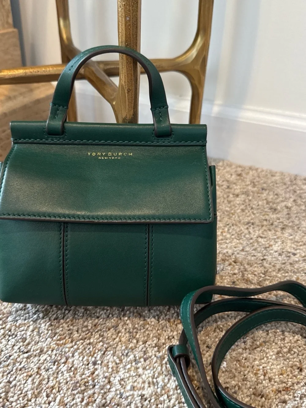 Tory Burch Emerald Green Leather Mini Top-Handle Bag
